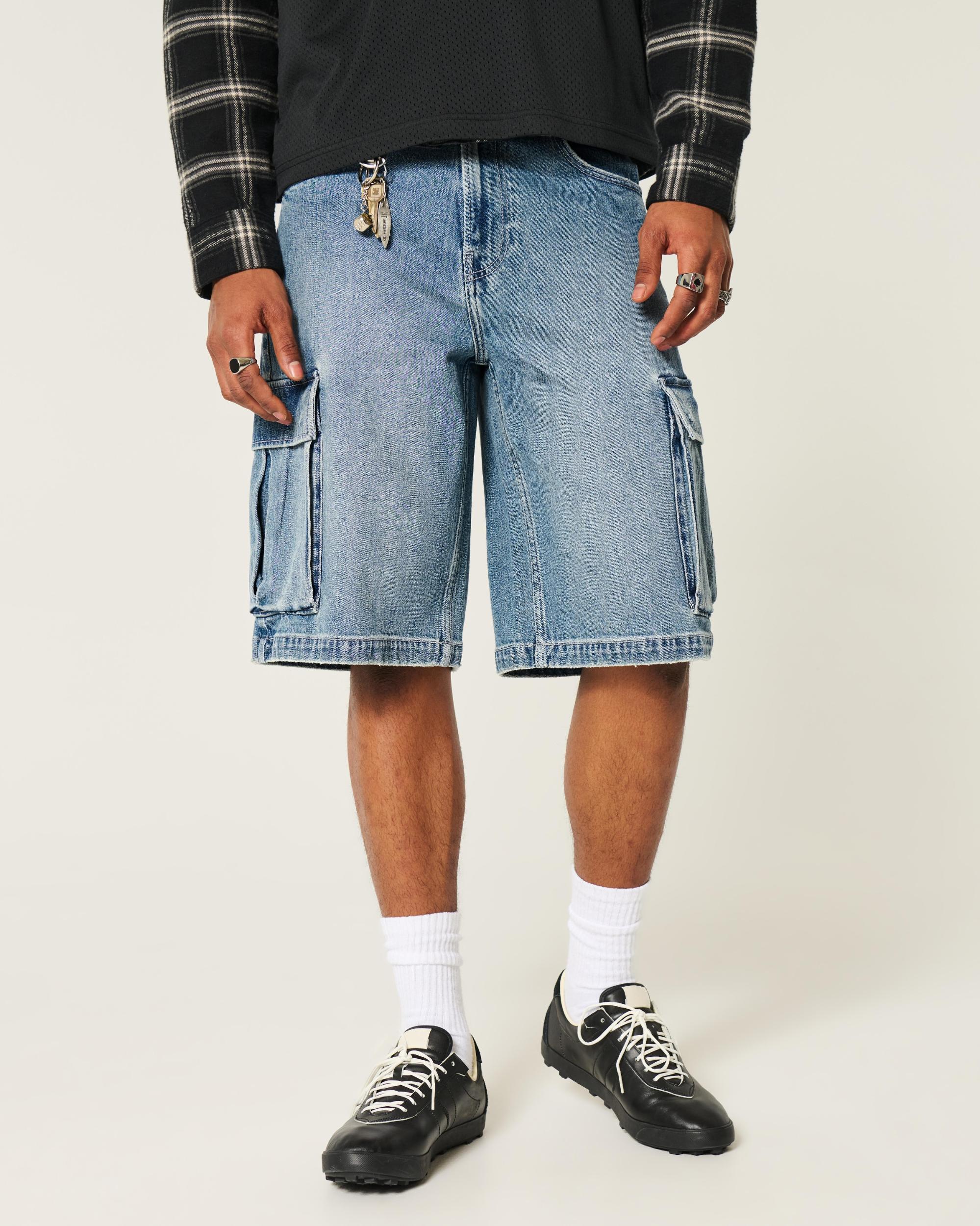 Below-the-Knee Washed Black Super Baggy Denim Shorts Product Image