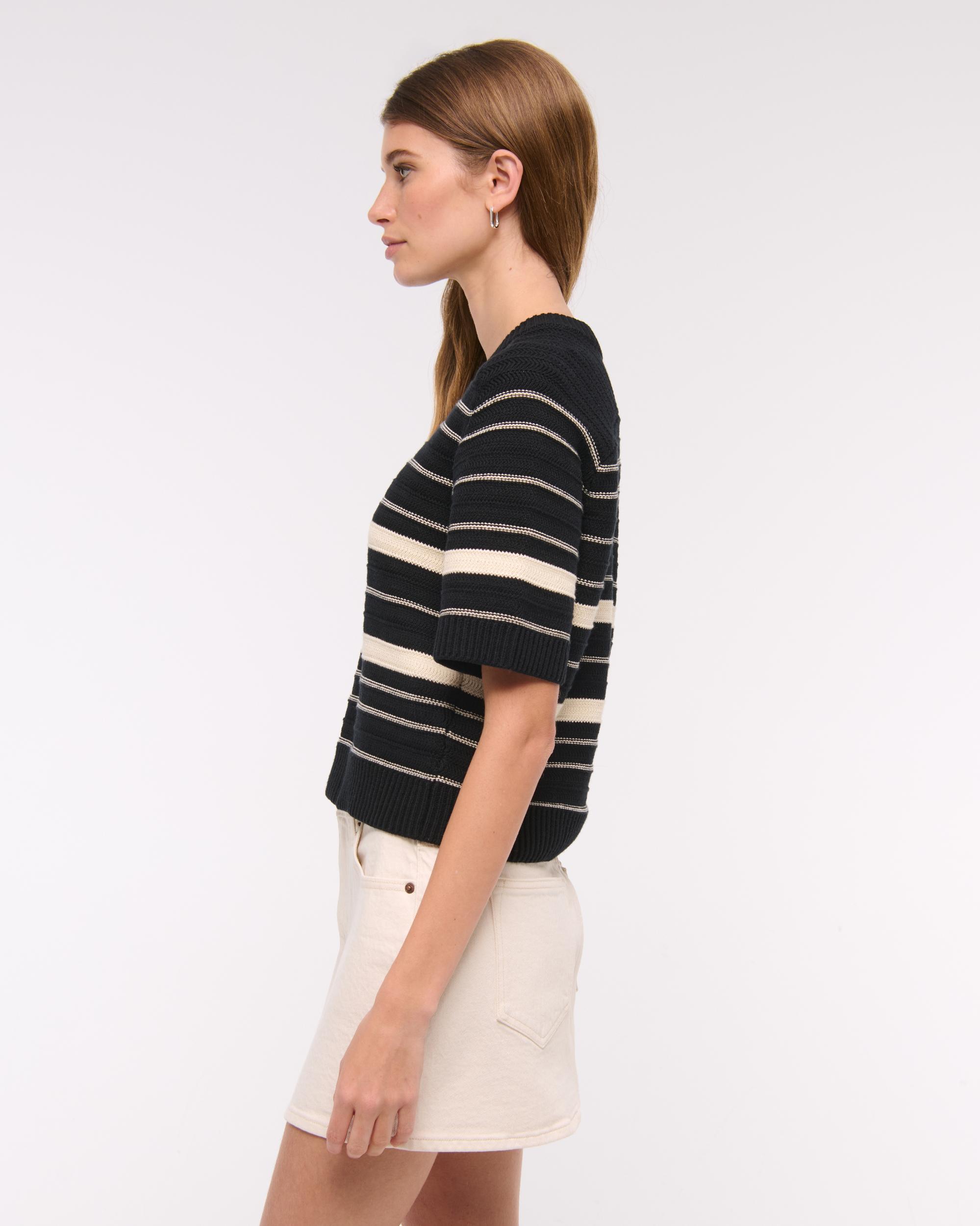 The A&F Madeline Textural Crew Sweater Tee Product Image
