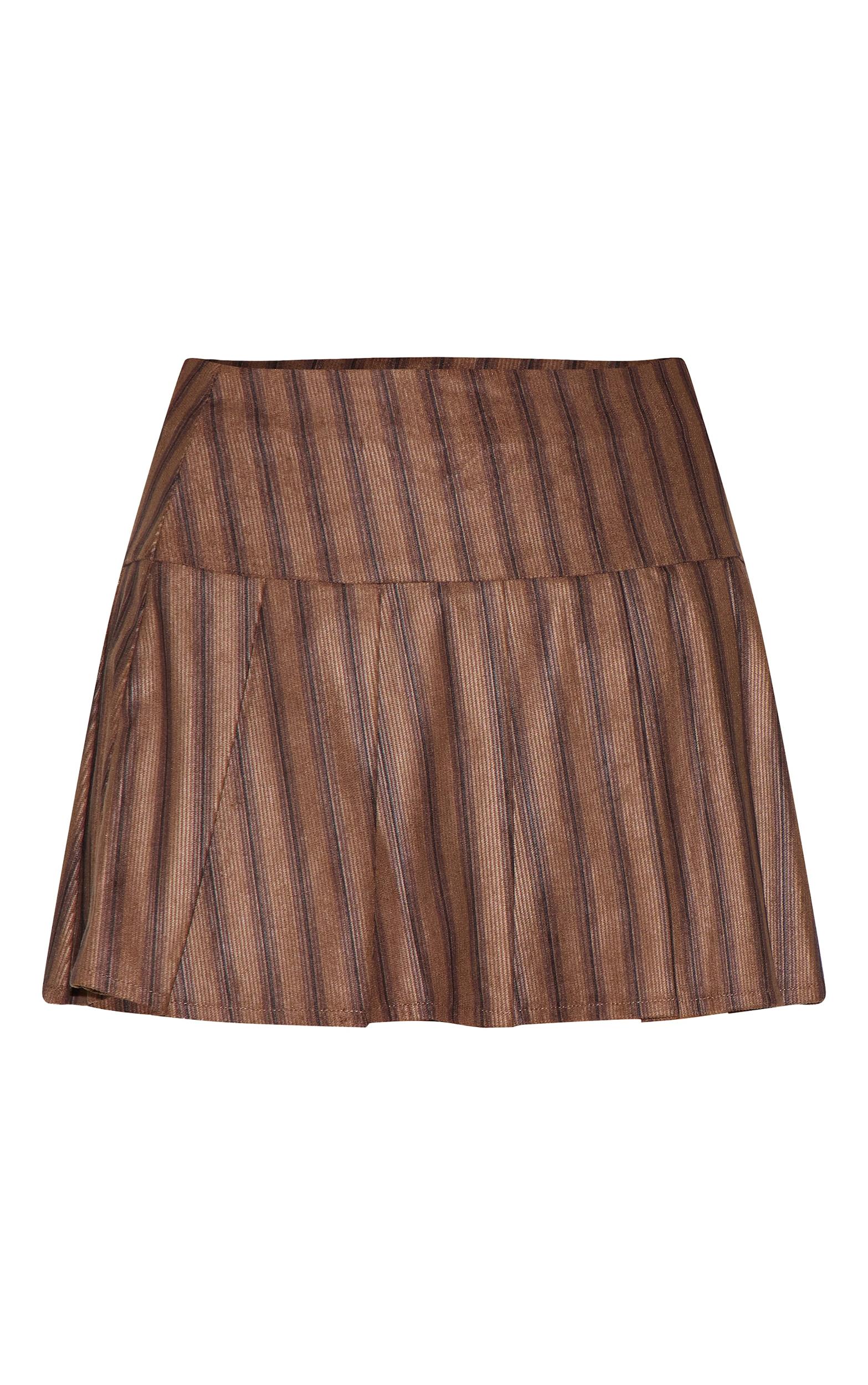 Petite Chocolate Pinstripe Pleated Mini Skirt Product Image