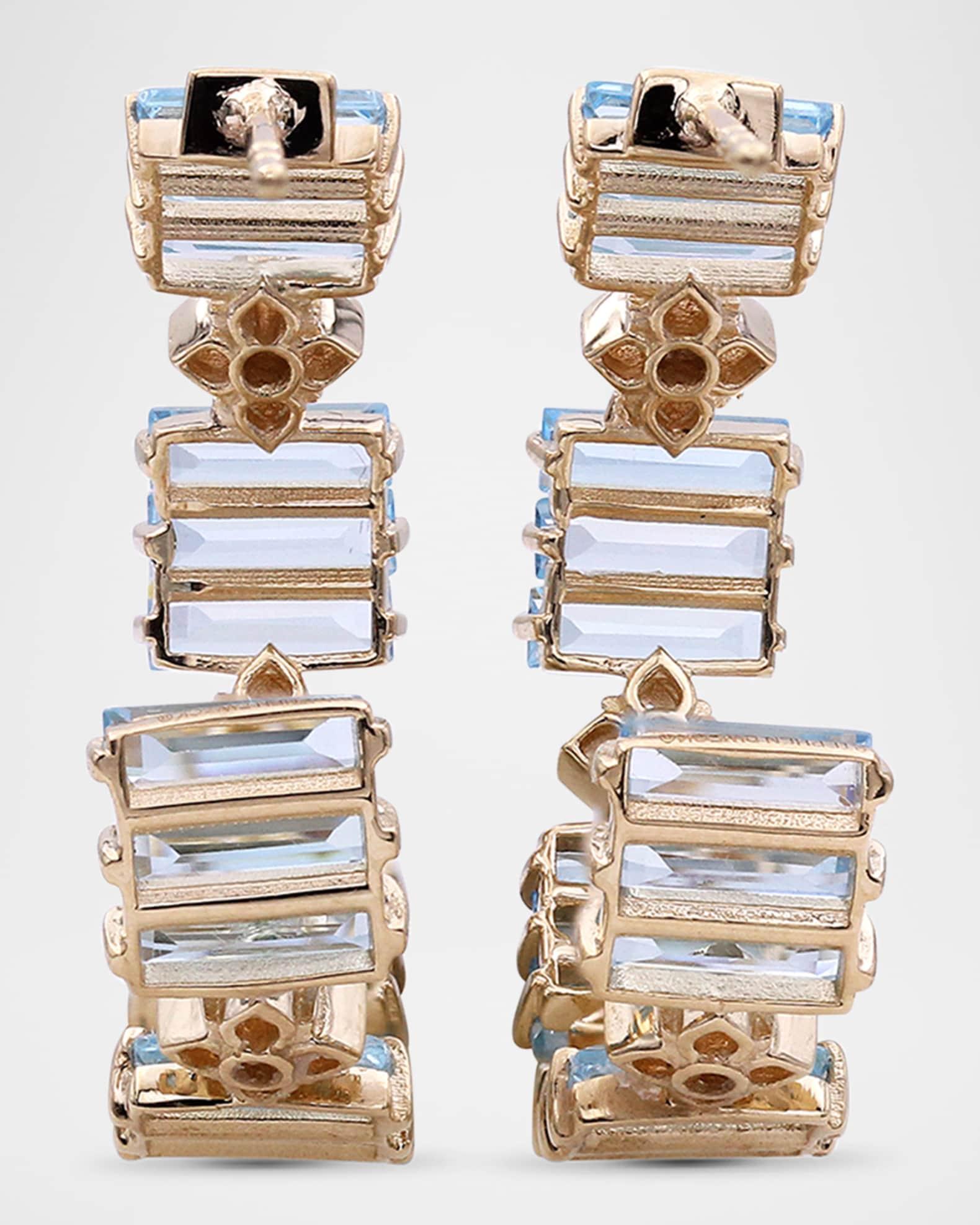 18K Yellow Gold Diamond and Baguette Swiss Blue Topaz Hoop Earrings Product Image