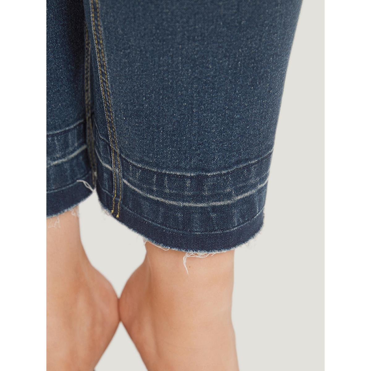 Plus Size Solid Straight Cutoff Pocket Dark Wash Jeans Women Indigo Casual Plain Plain High stretch Pocket Jeans BloomChic 14/1X Product Image