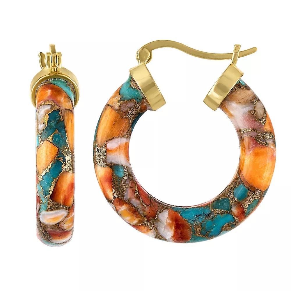 Designs by Gioelli Gold Over Sterling Silver Turquoise Hoop Earrings, Womens, Oyster Turquoise Product Image