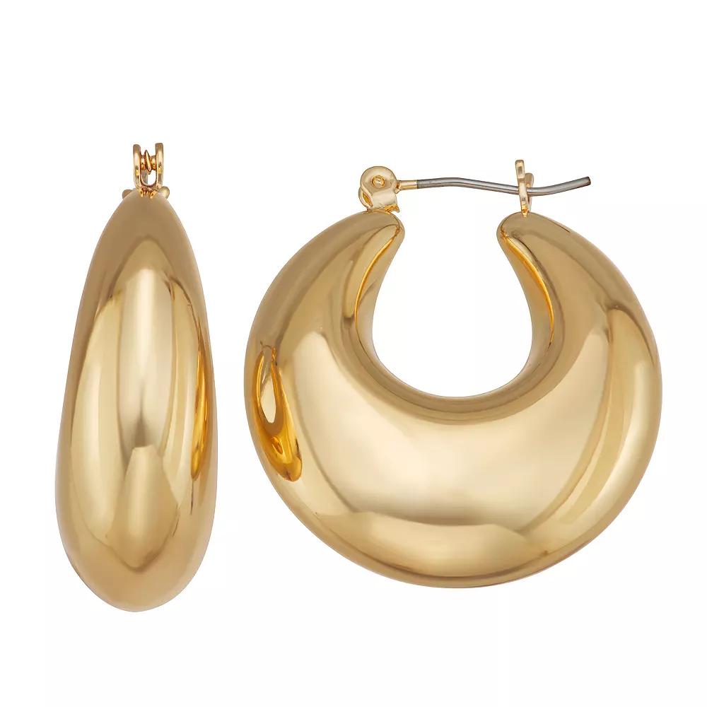Nine West Gold Tone 30 mm Puffy Crescent Hoop Earrings, Women's Product Image