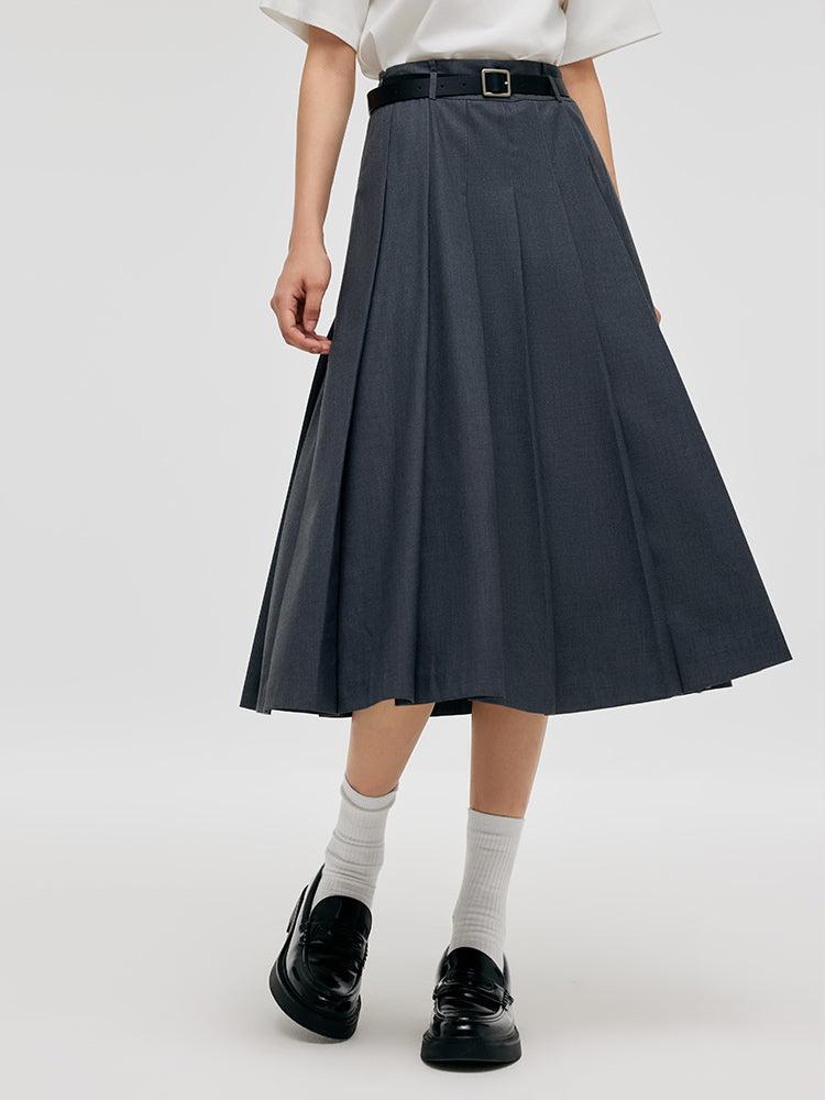 A-Line Women Pleated Skirt With Belt Product Image