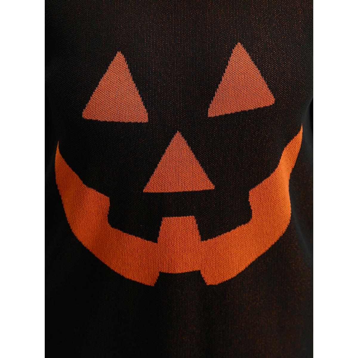 Plus Size Halloween Print Contrast Round Neck Pullover Black Women Casual Loose Long Sleeve Round Neck Festival-Halloween Pullovers BloomChic 10/M Product Image