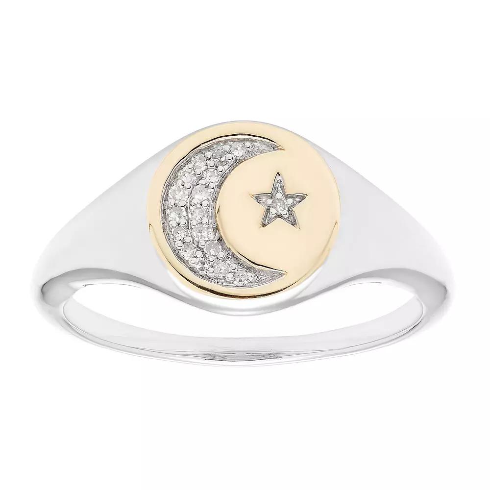 It's Personal 14k Gold Over Sterling Silver Diamond Accent Moon & Star Signet Ring, Women's,  Product Image