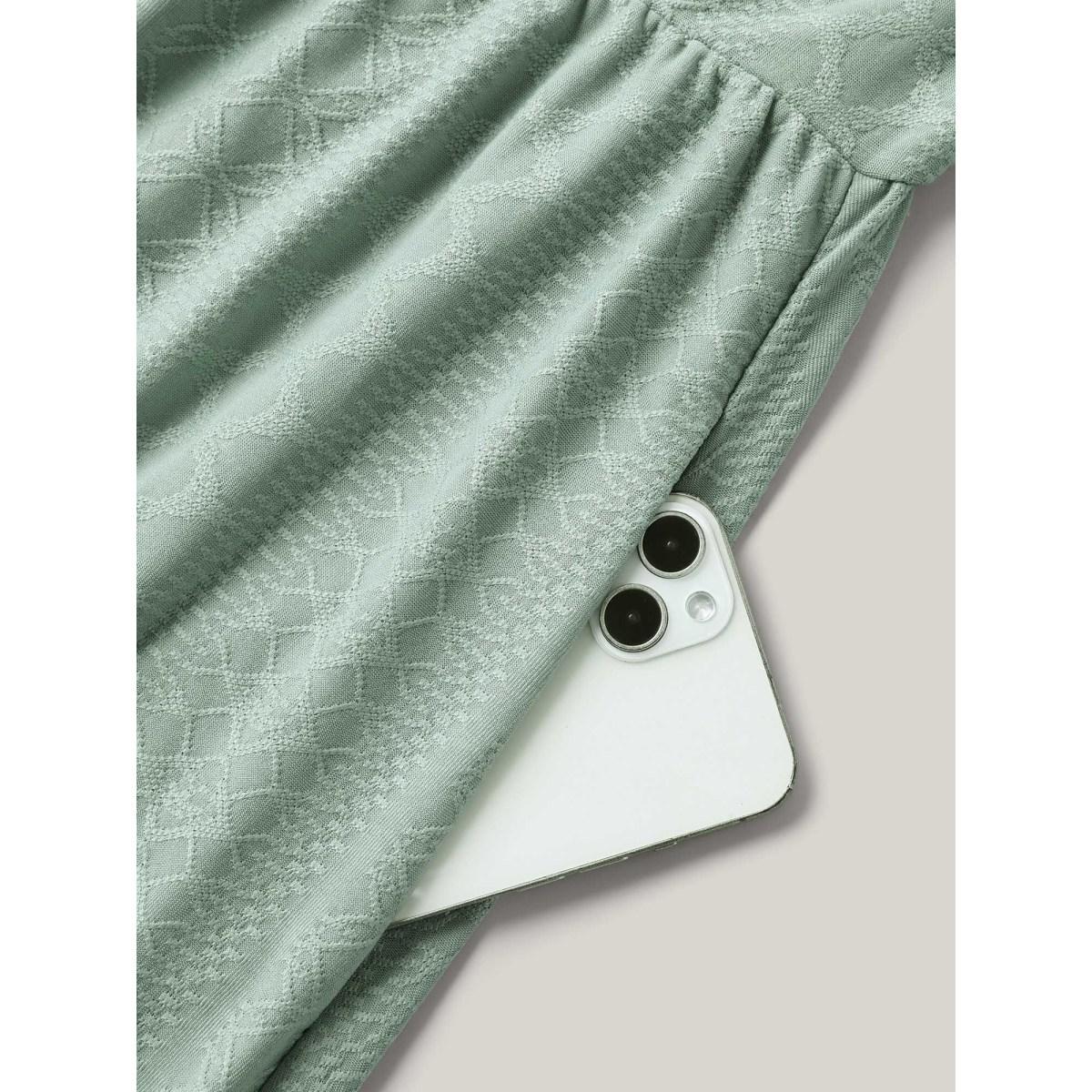 Plus Size Textured Knit Sweetheart Neckline Midi Dress Sage Women Casual Woven ribbon&lace trim Heart neckline Short sleeve Curvy BloomChic 18-20/2X Product Image