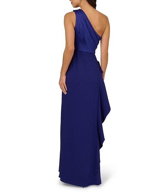 Adrianna Papell One Shoulder Sleeveless Cascading Ruffle Draped Mermaid Gown Product Image
