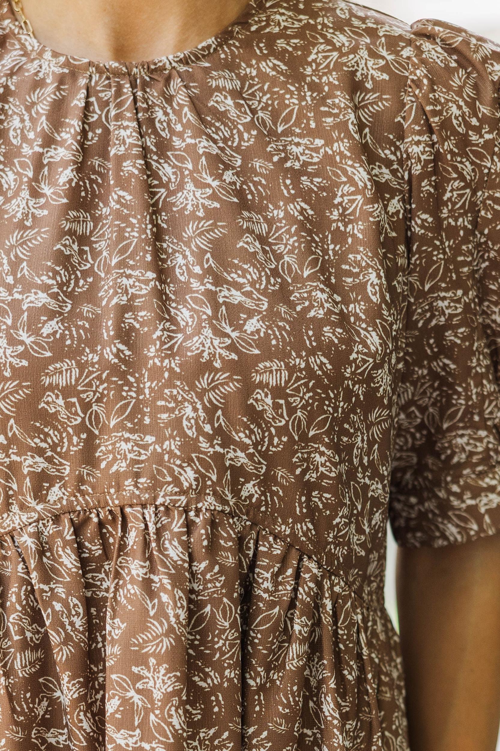 Oh So Thankful Butterscotch Brown Ditsy Floral 3/4 Sleeve Dress Female Product Image