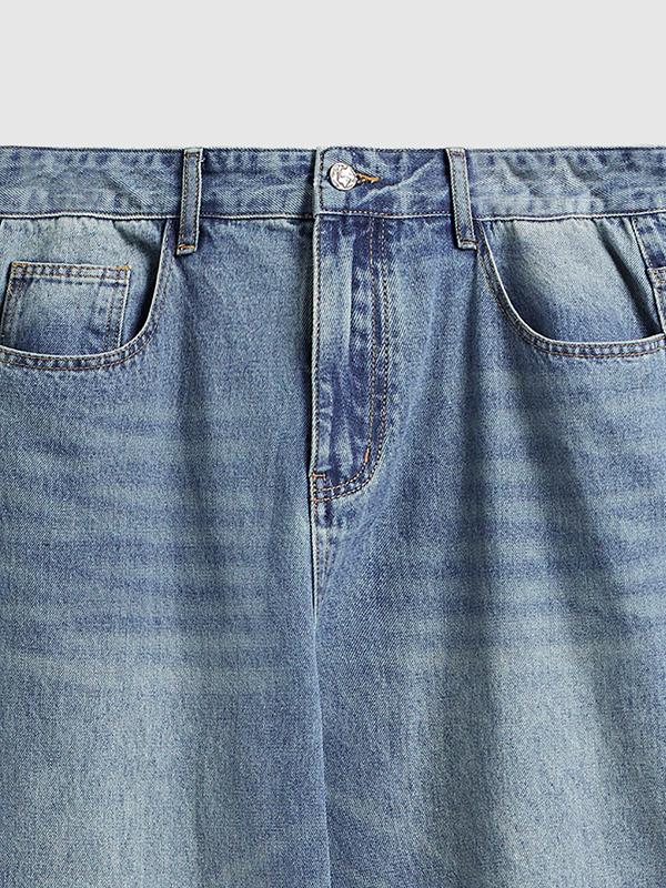 Raw Edge Washed Wide Legs Loose Jeans Product Image