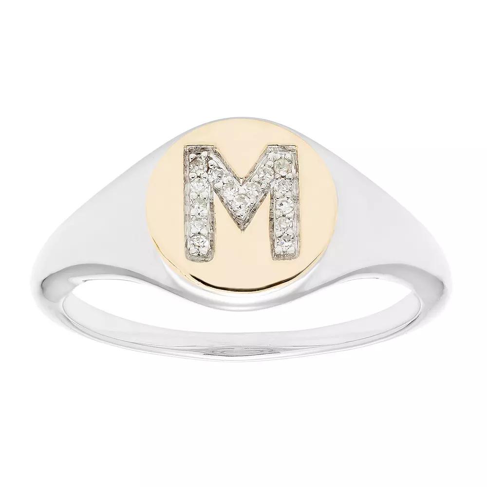 Its Personal 14k Gold Over Sterling Silver Diamond Accent Initial Signet Ring, Womens Two Tone D Product Image
