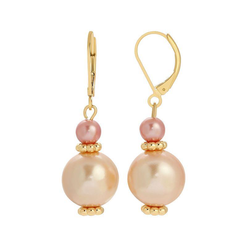1928 Gold Tone Pink Pearl Earrings, Women's Product Image