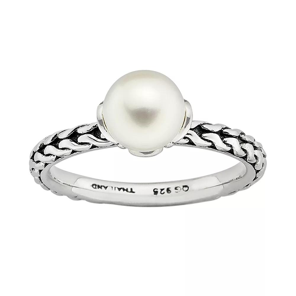 Stacks & Stones Sterling Silver Freshwater Cultured Pearl Stack Ring, Womens White Product Image