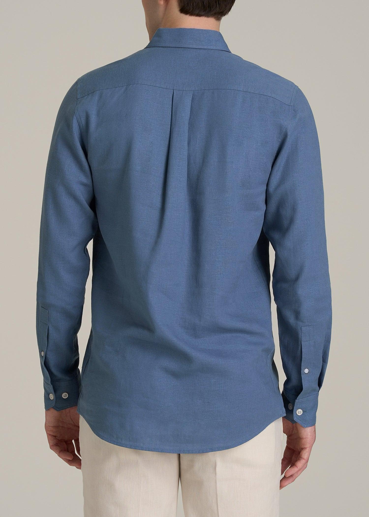 Linen Popover Shirt for Tall Men in Deep Cobalt Male Product Image
