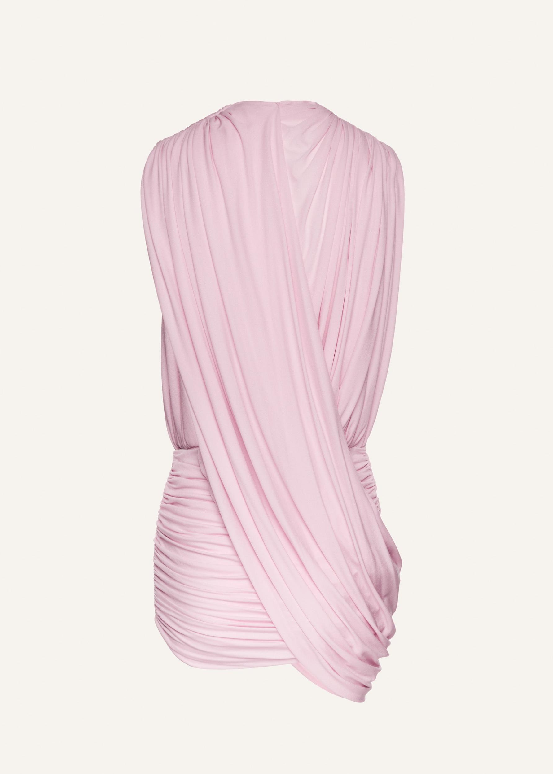 V neck draped mini dress in pink Product Image