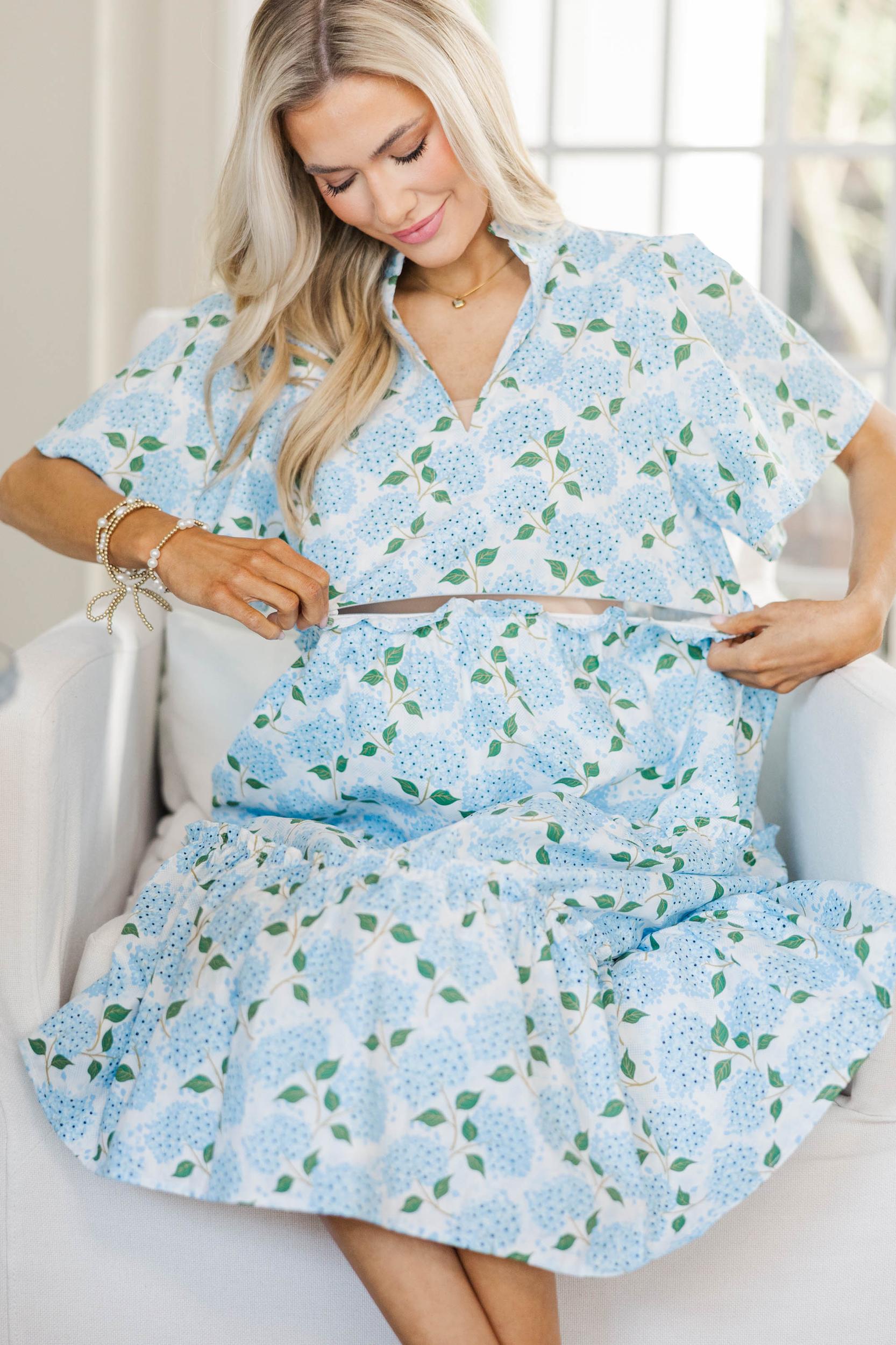 NURSING COLLECTION: Feeling Your Best Light Blue Floral Midi Dress Female Product Image