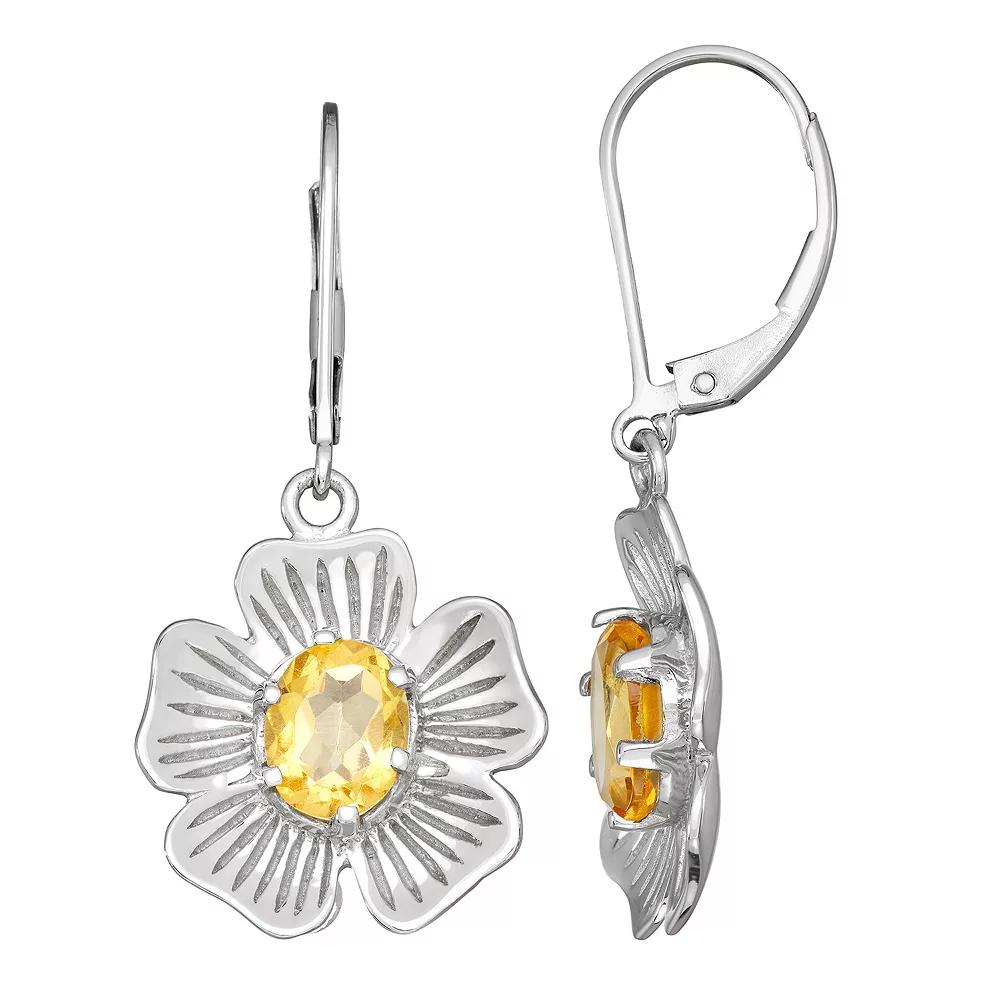 Jewelexcess Sterling Silver Citrine Flower Leverback Earrings, Women's Product Image