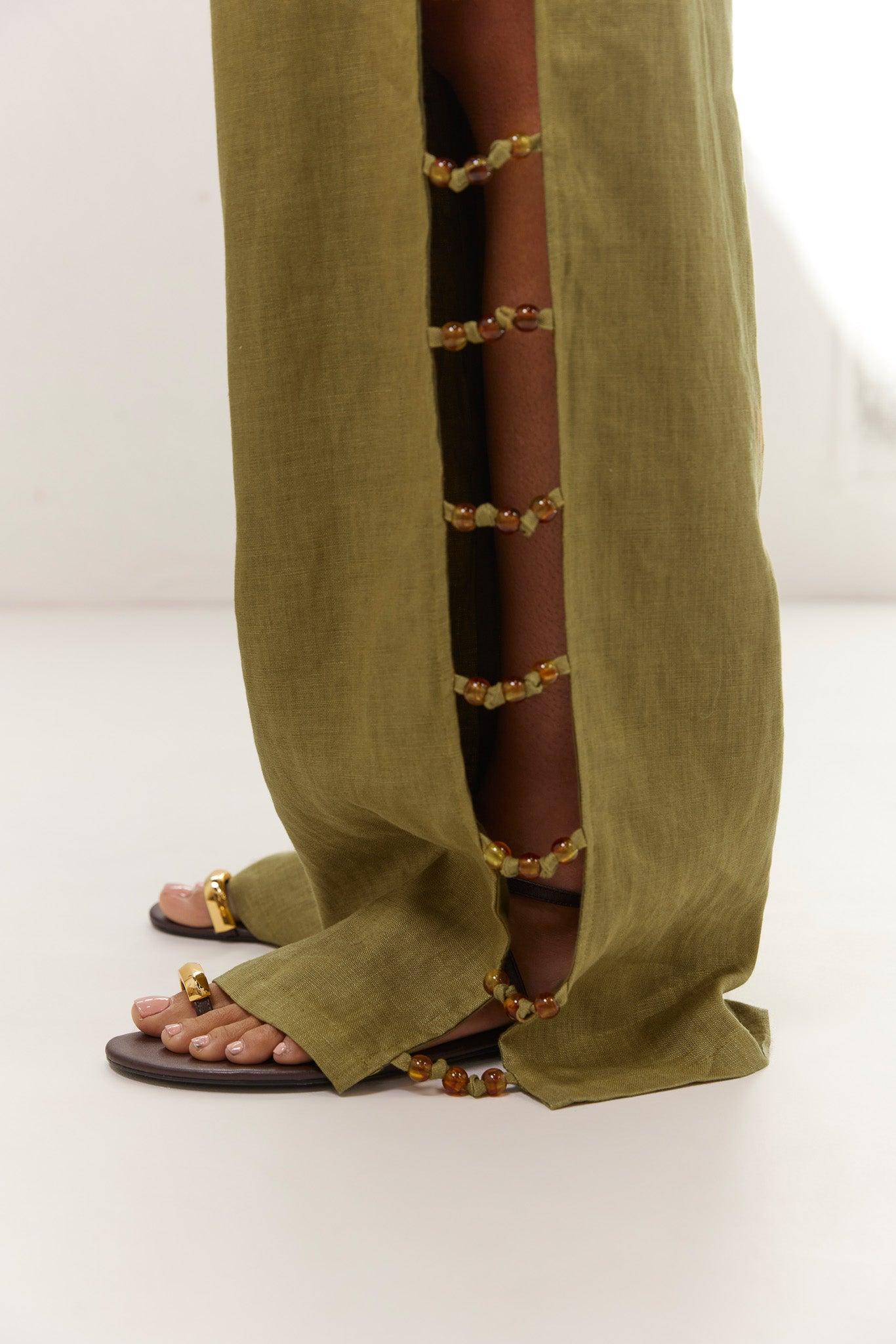 Tia Linen Pants Olive Product Image