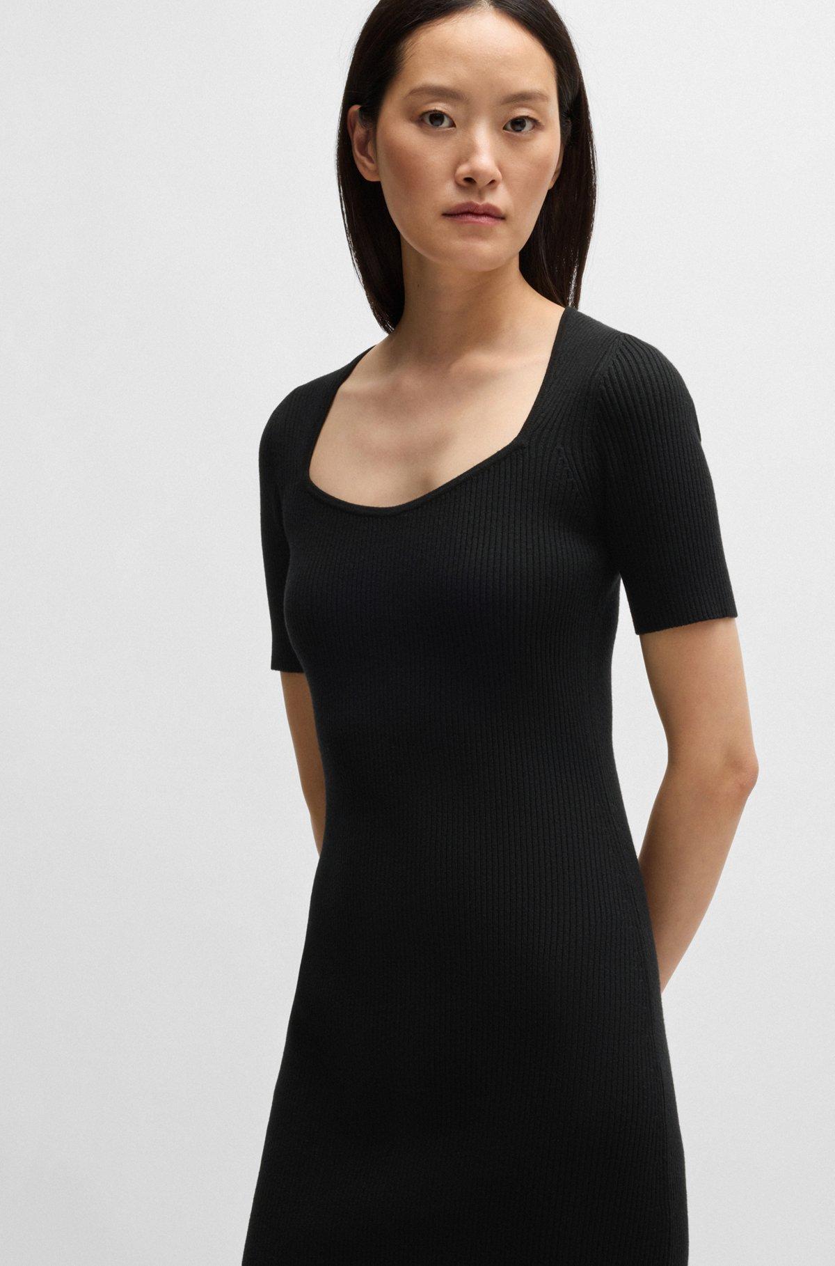 BOSS - Slim-fit dress in ribbed stretch fabric - Black Product Image