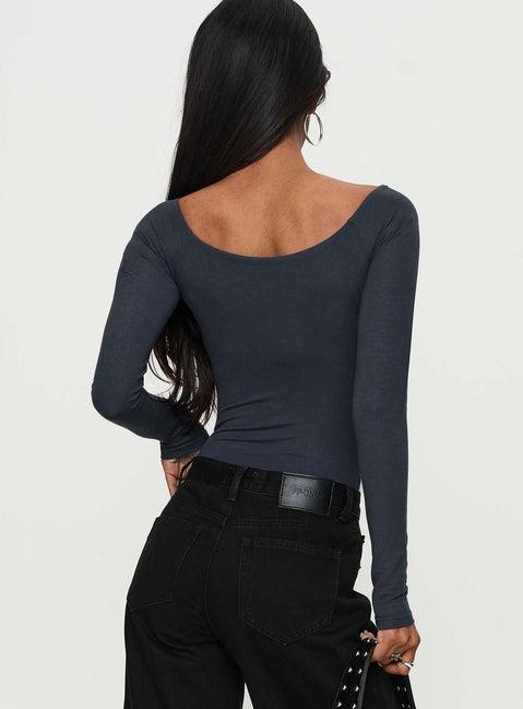 Heart Mend Long Sleeve Off The Shoulder Bodysuit Blue Product Image