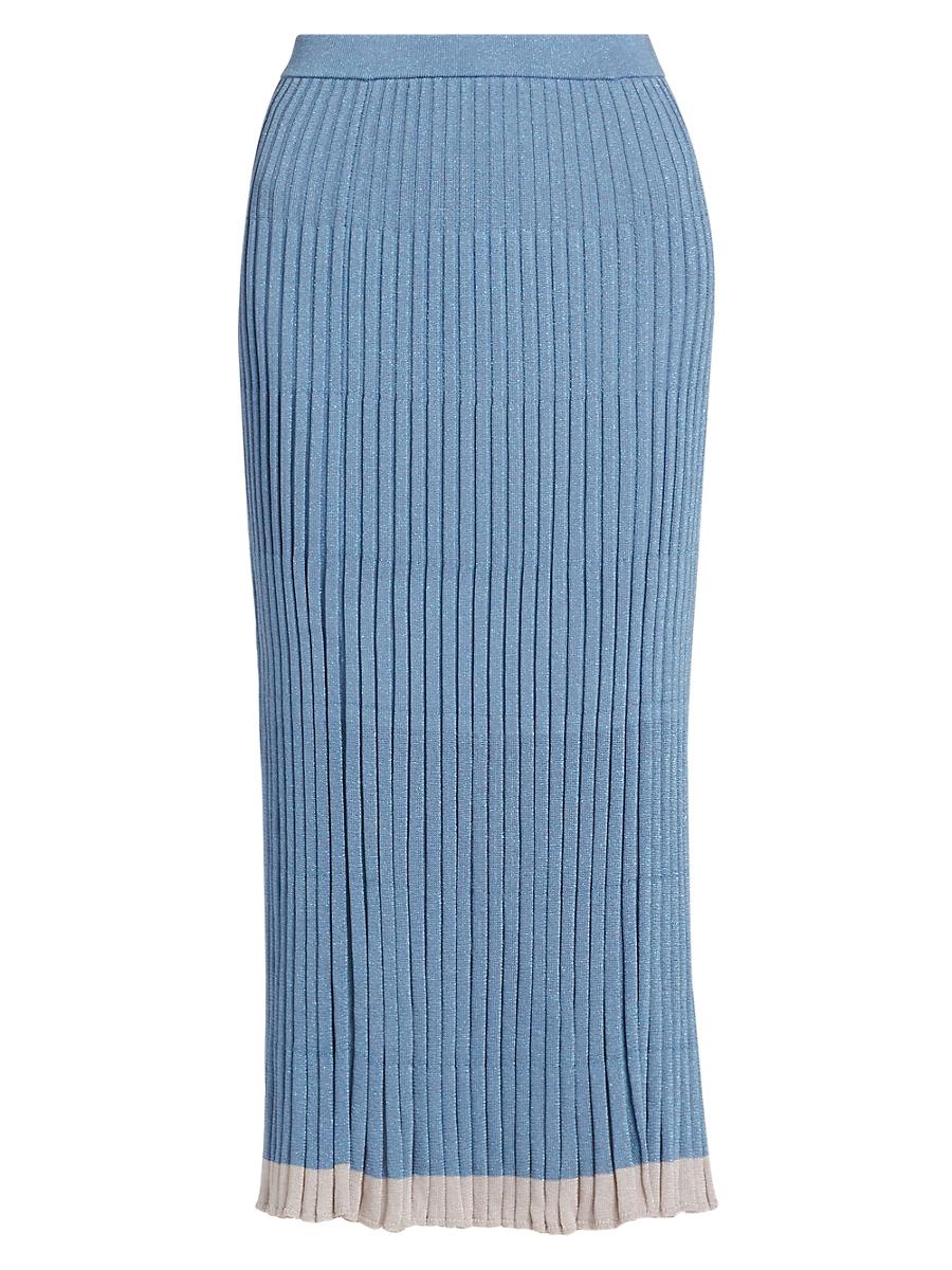 Womens Rib-Knit Metallic Midi-Skirt Product Image