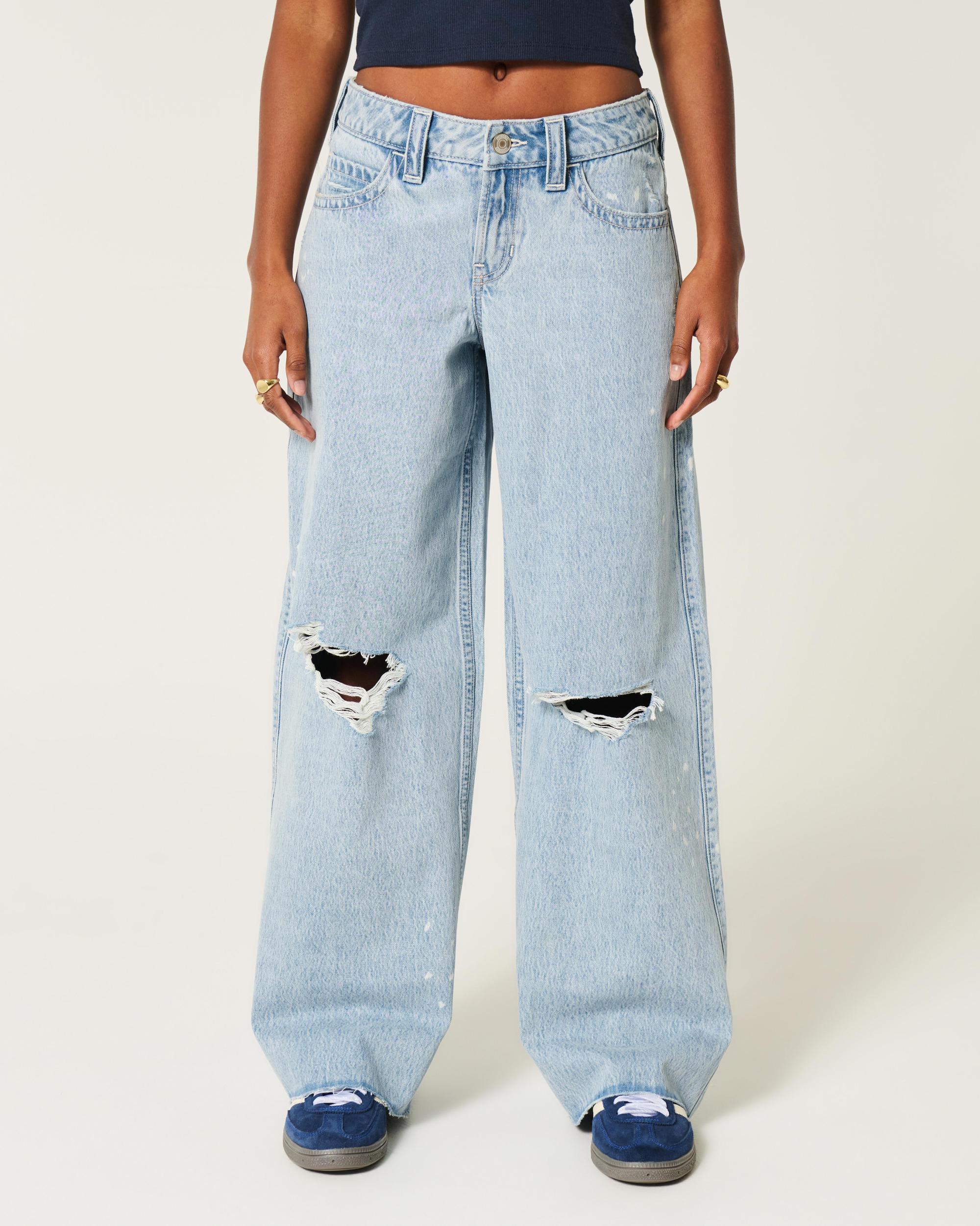 Low-Rise Medium Wash Super Baggy Jeans Product Image