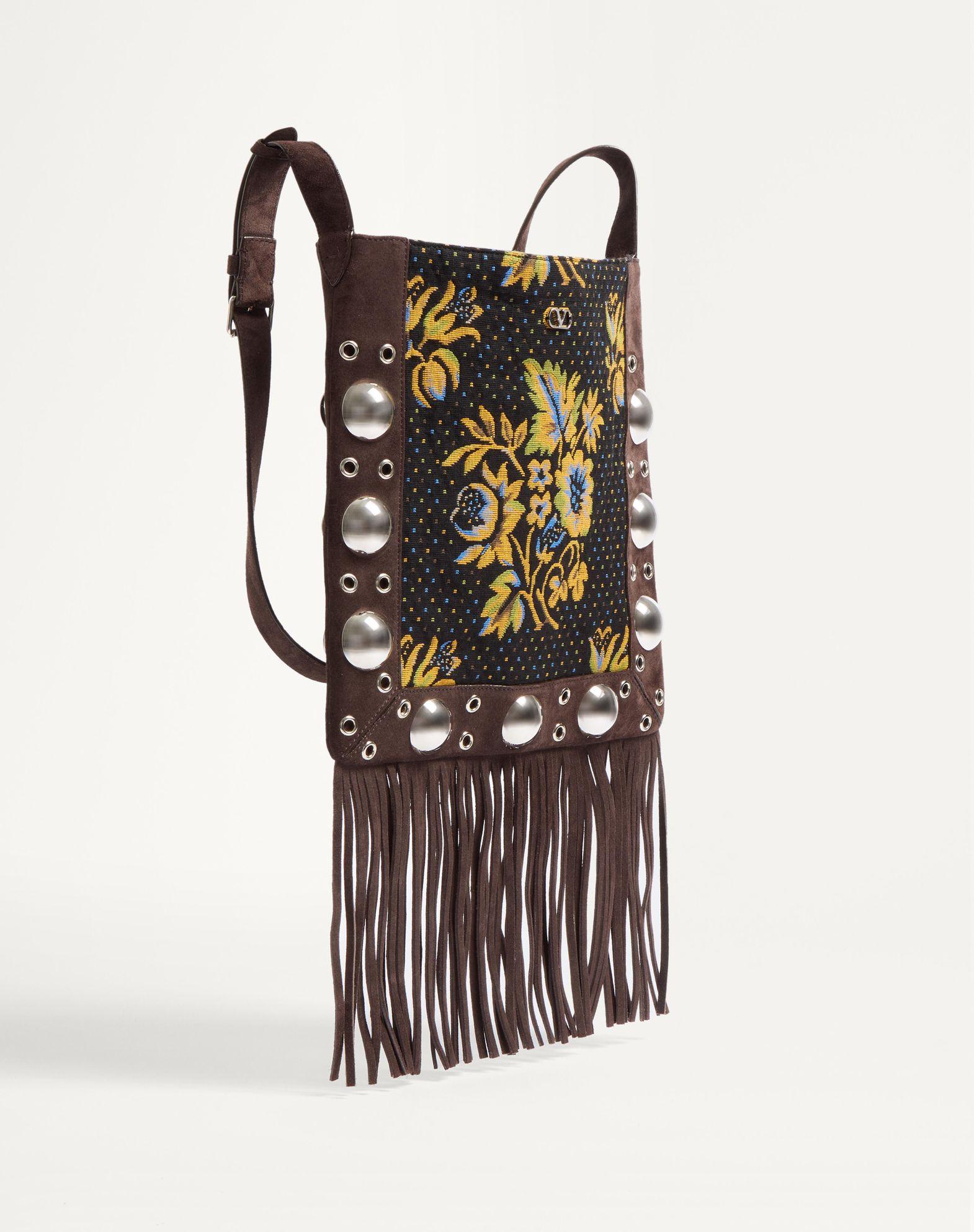 Valentino Garavani Nellcôte Shoulder Bag In Jacquard Fabric With Fringes Product Image