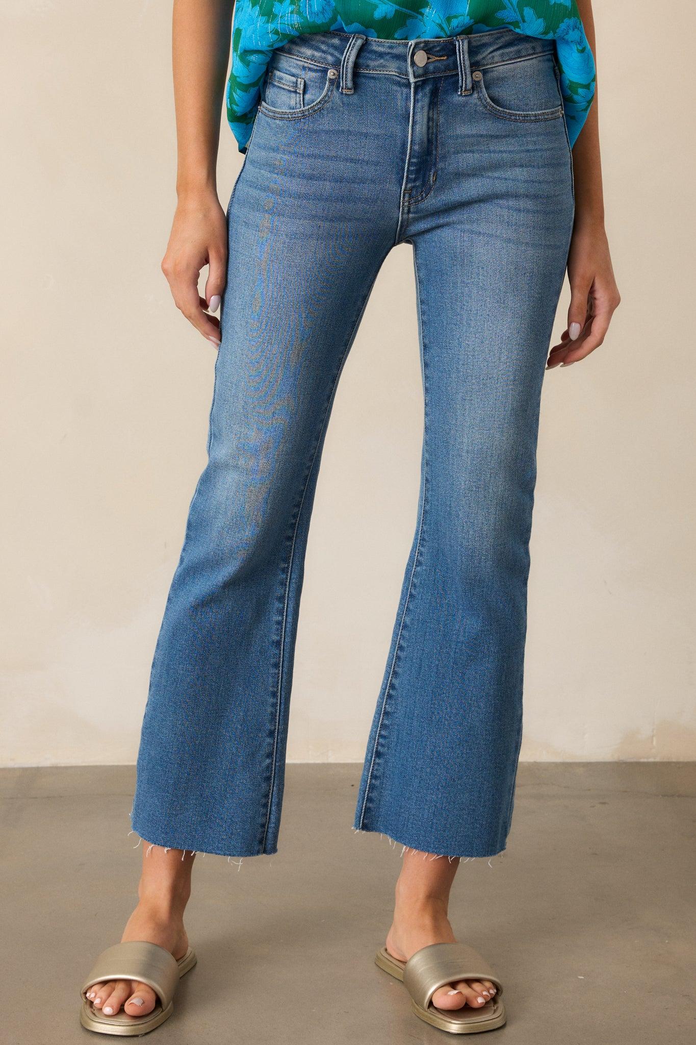 Back And Forth Medium Wash Cropped Flare Jeans Product Image