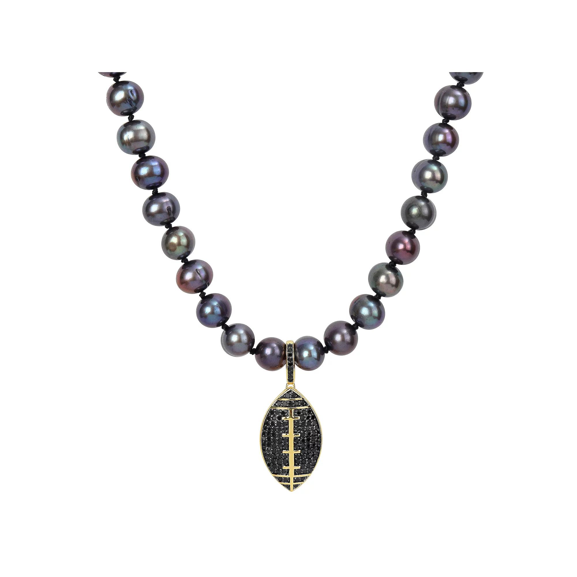 Stella Grace 18k Gold Over Silver Black Freshwater Cultured Pearl & Black Diamond Football Strand Necklace, Men's, Size: 19-21" ADJ, Gold Tone Product Image