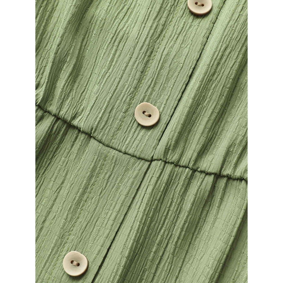 Plus Size Plain Textured Crew Neck Button Detail Midi Dress Palemauve Women Work From Home Belted Round Neck Sleeveless Curvy BloomChic 30/6X Product Image