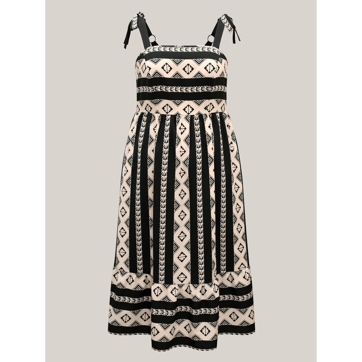 Plus Size Boho Stripes Bow Pockets Midi Dress BlackFlower Women Non Sleeveless Curvy BloomChic 10/M Product Image