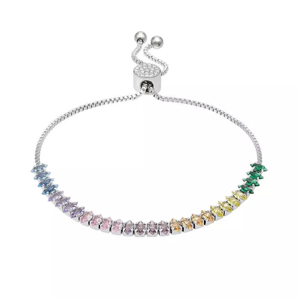 Brilliance Fine Silver Plated Multicolor Cubic Zirconia Slider Bracelet, Women's, Size: 4-10" ADJ, Silver Tone Team Product Image