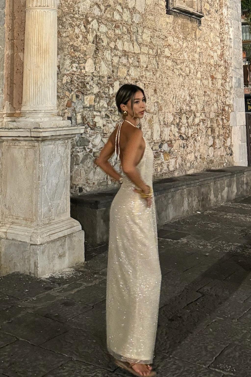 Serafino Gold Embellished Maxi Dress Product Image