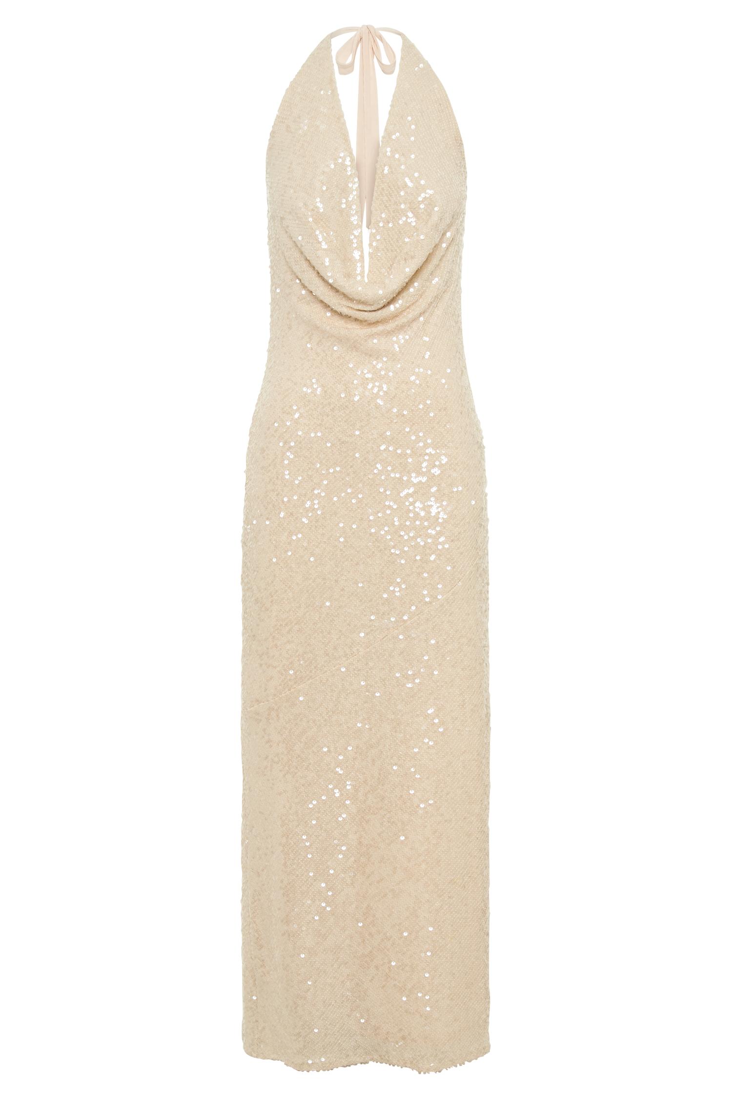 Blakely Halter Sequin Maxi Dress - Cream Product Image