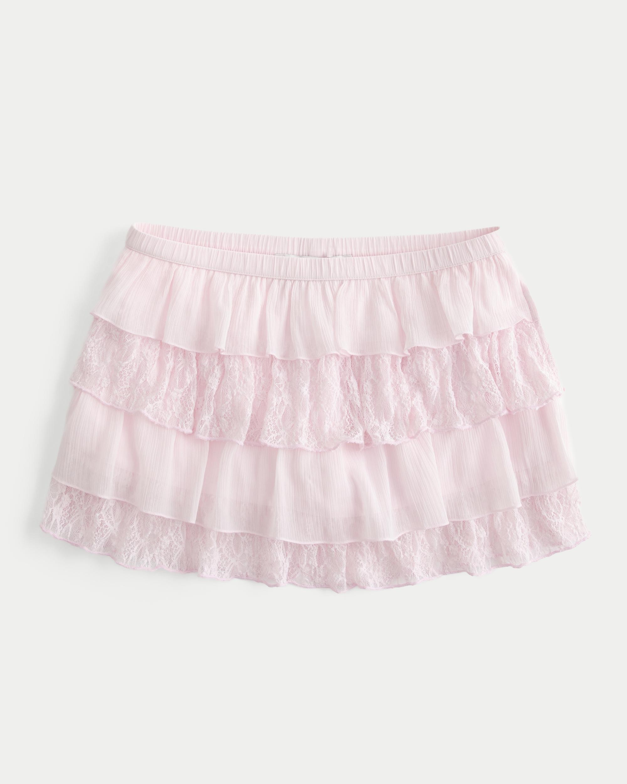 Lace-Chiffon Tiered Mini Skort Product Image