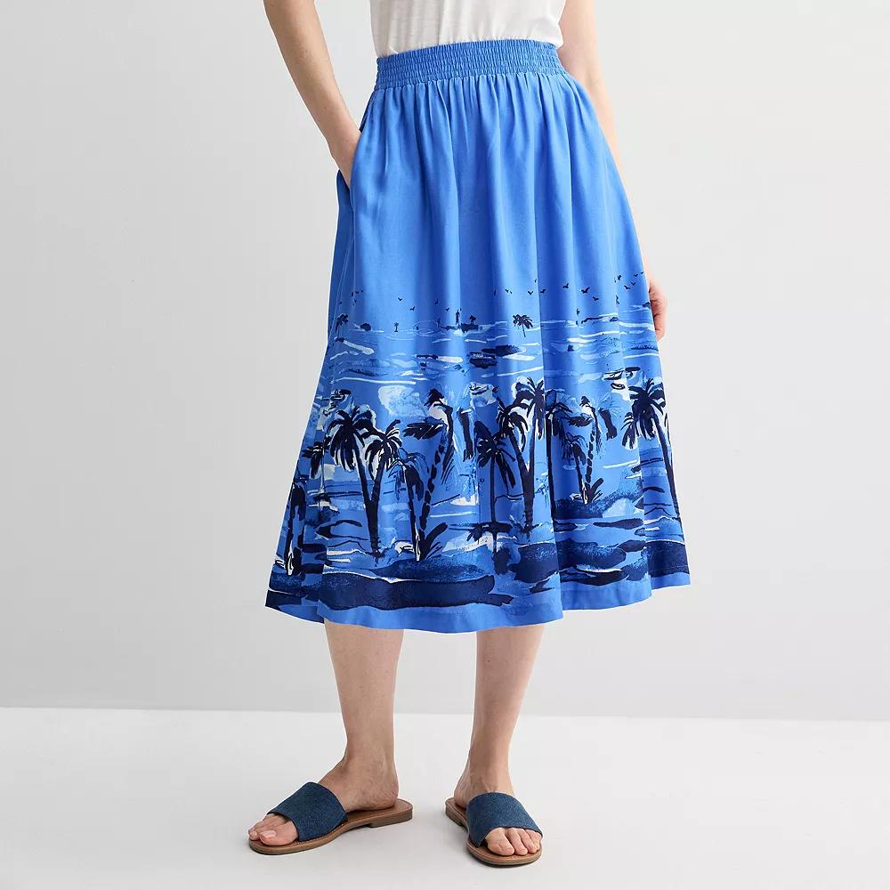 Women's Croft & Barrow® Elastic Waist Midi Skirt, Size: Large, Blue Palm Product Image