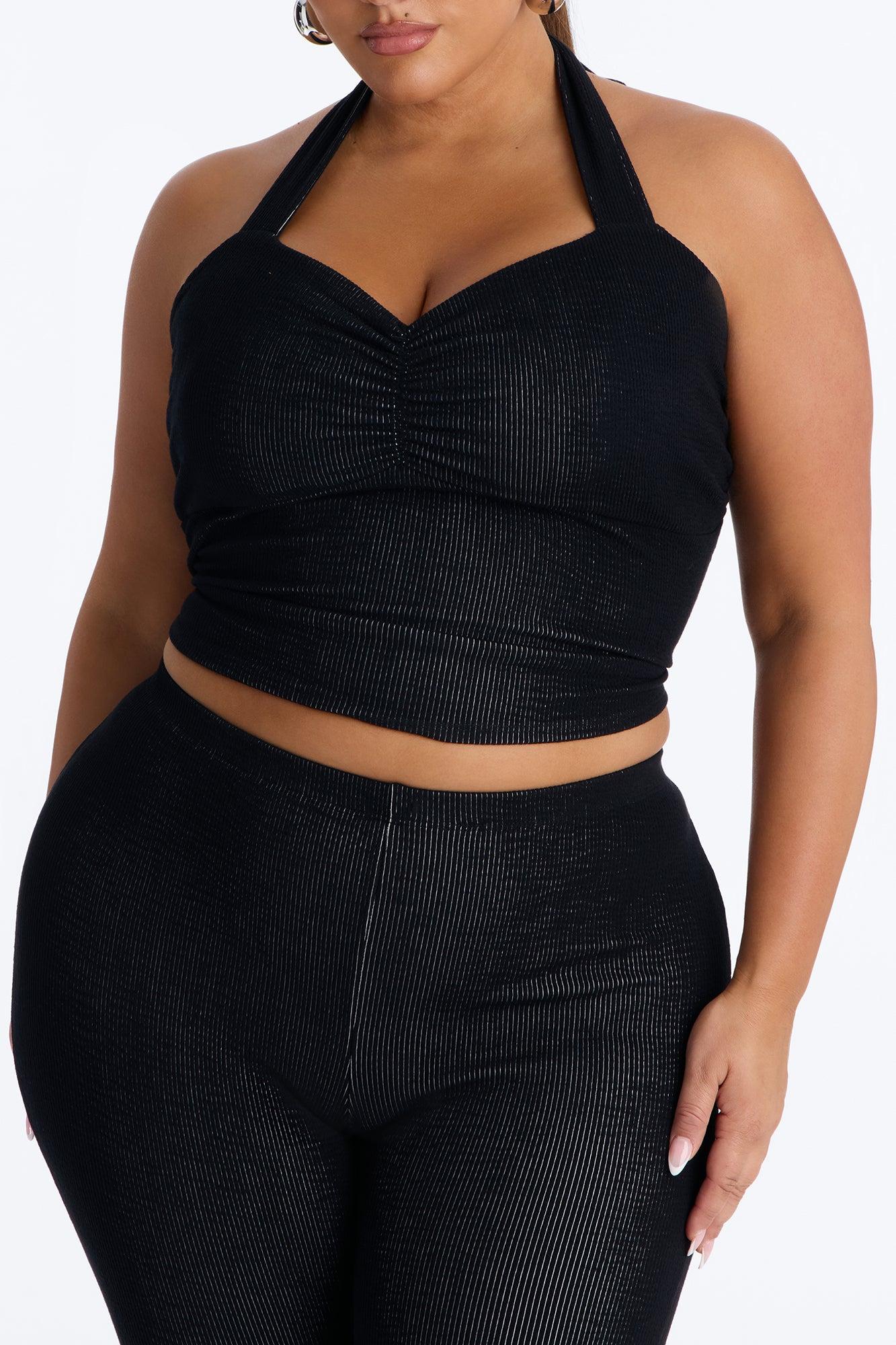 Liana Halter Ribbed Capri Set - Black Female Product Image