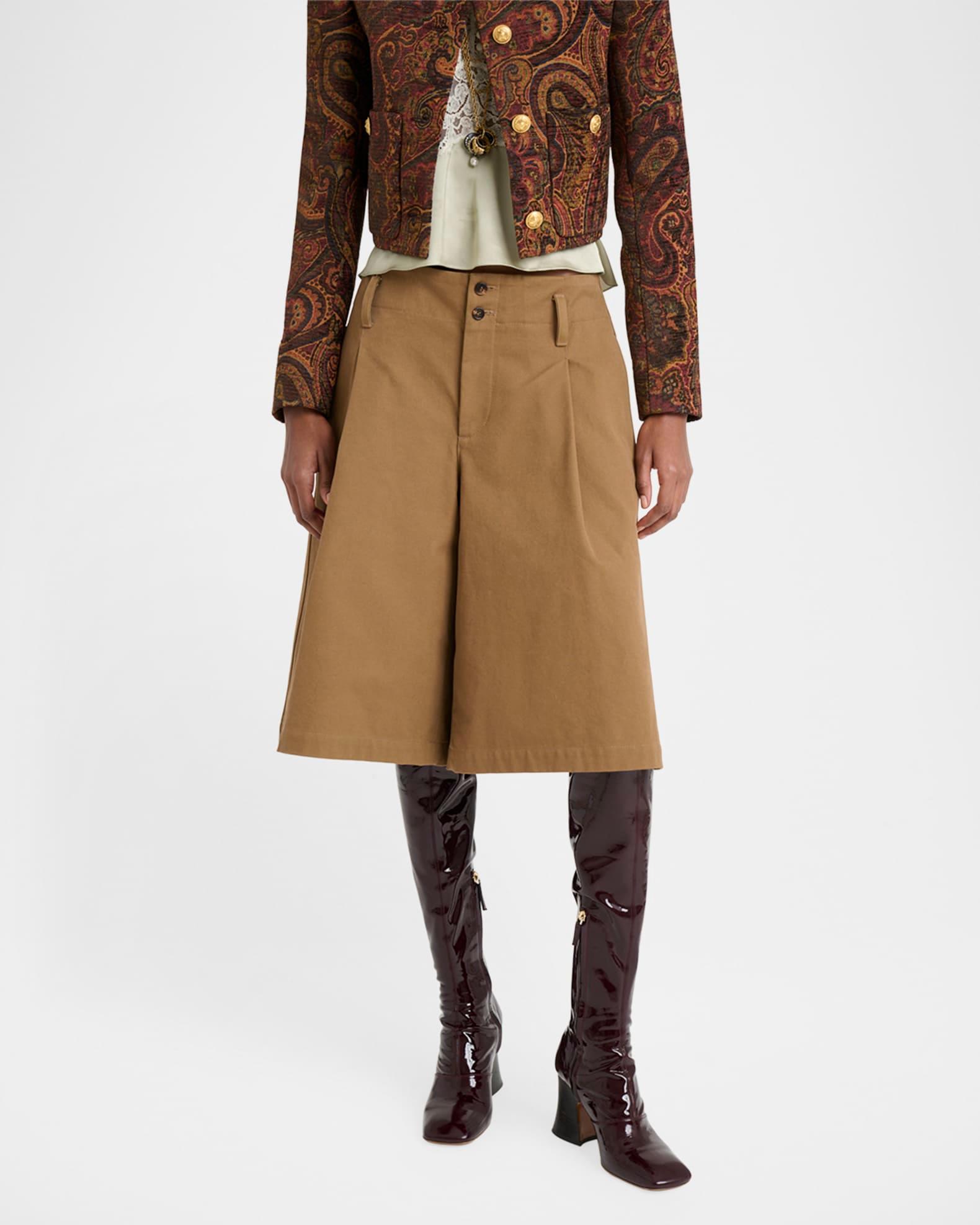 Pleated Wide-Leg Cotton Culottes Product Image