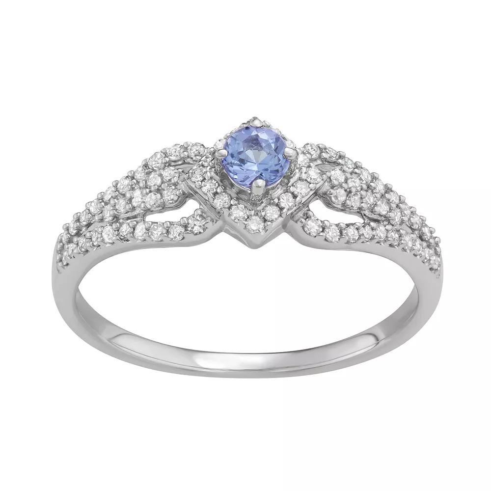 HDI 14k White Gold 1/3 Carat T.W. Diamond & Gemstone Square Halo Ring, Women's,  Product Image