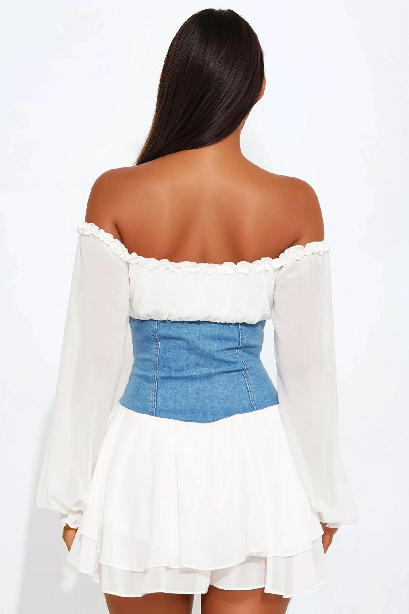 Belle Chiffon Long Sleeve Romper - White/combo Product Image