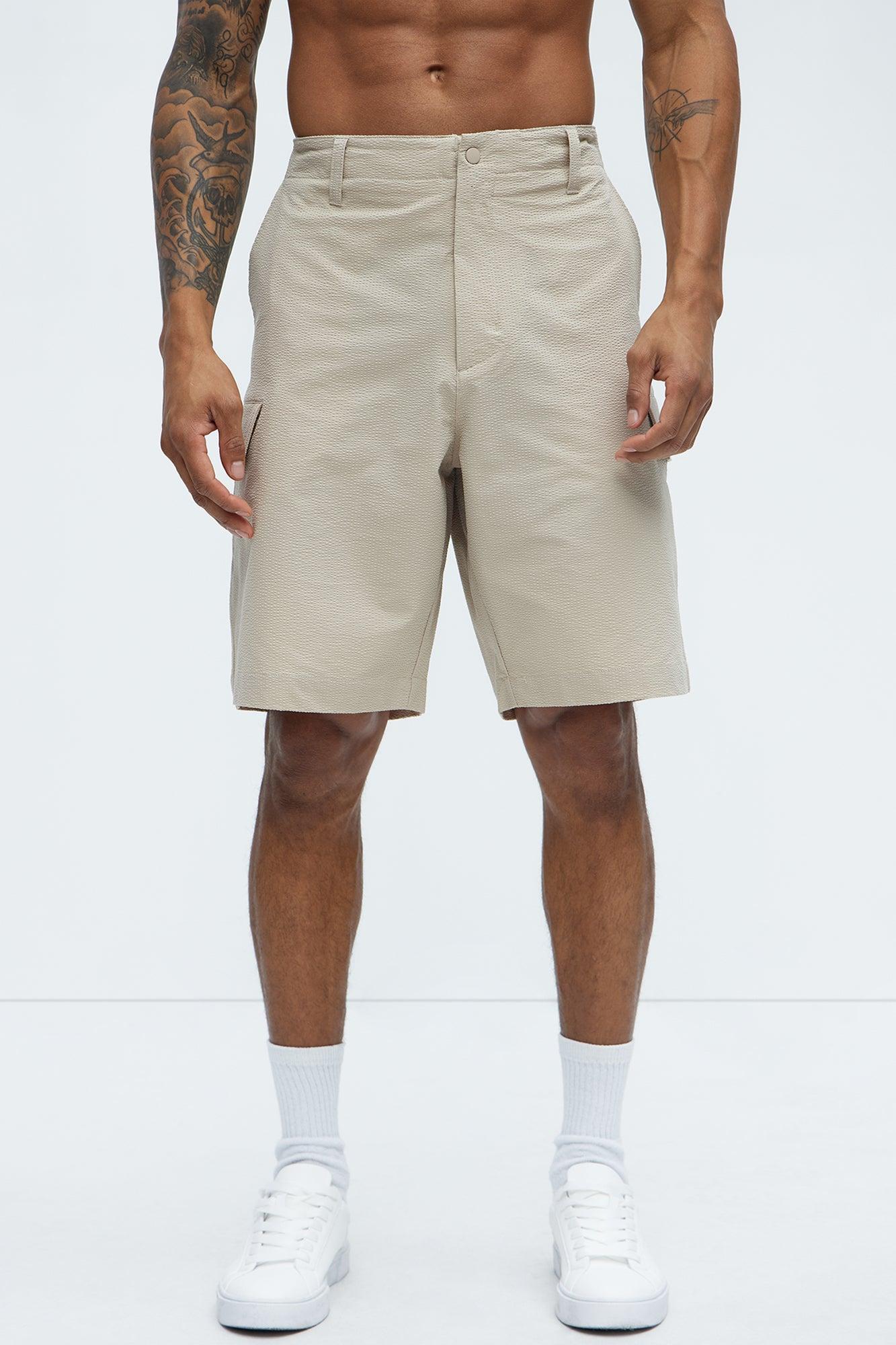 Seersucker Cargo Shorts - Beige Product Image