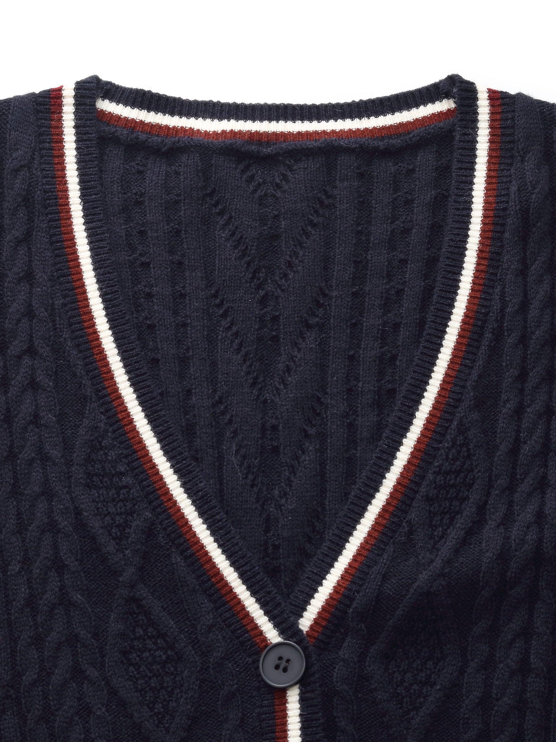 Wool Blend Contrast Trim Women Cardigan Product Image