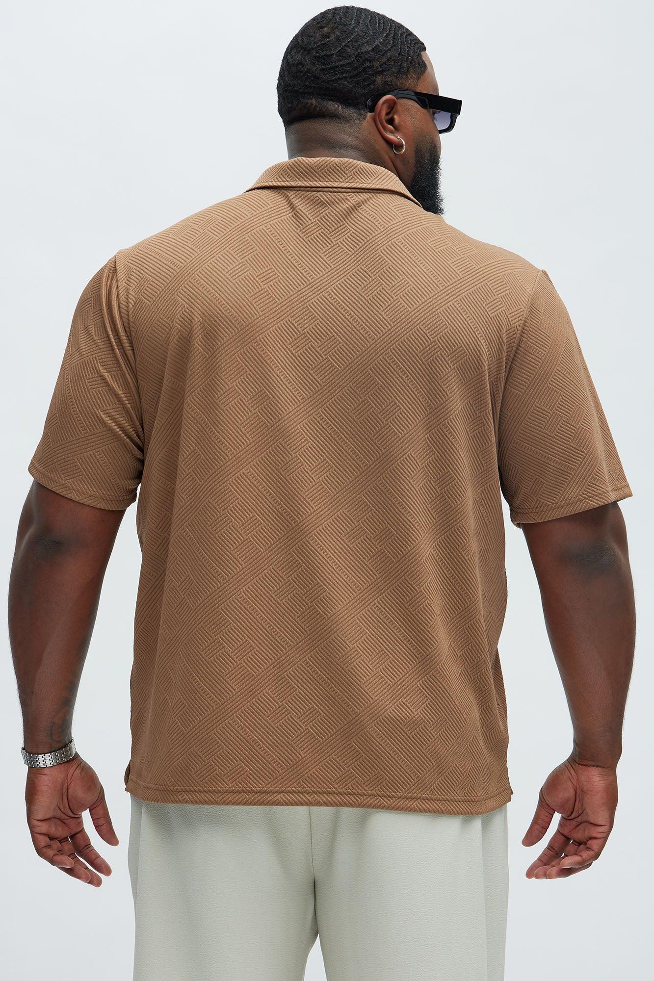 Easton Geo Textured Johnny Collar Polo - Brown Product Image