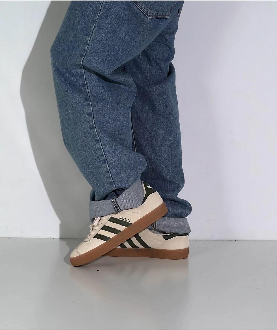adidas Gazelle ADV Ecru Tint, Focus Olive & Gum Skate Shoes Product Image