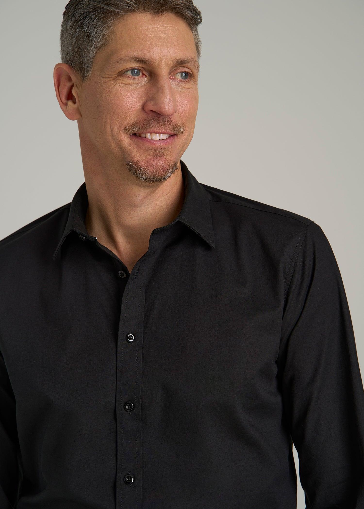 Oskar Button-Up Dress Shirt for Tall Men in Black Male Product Image
