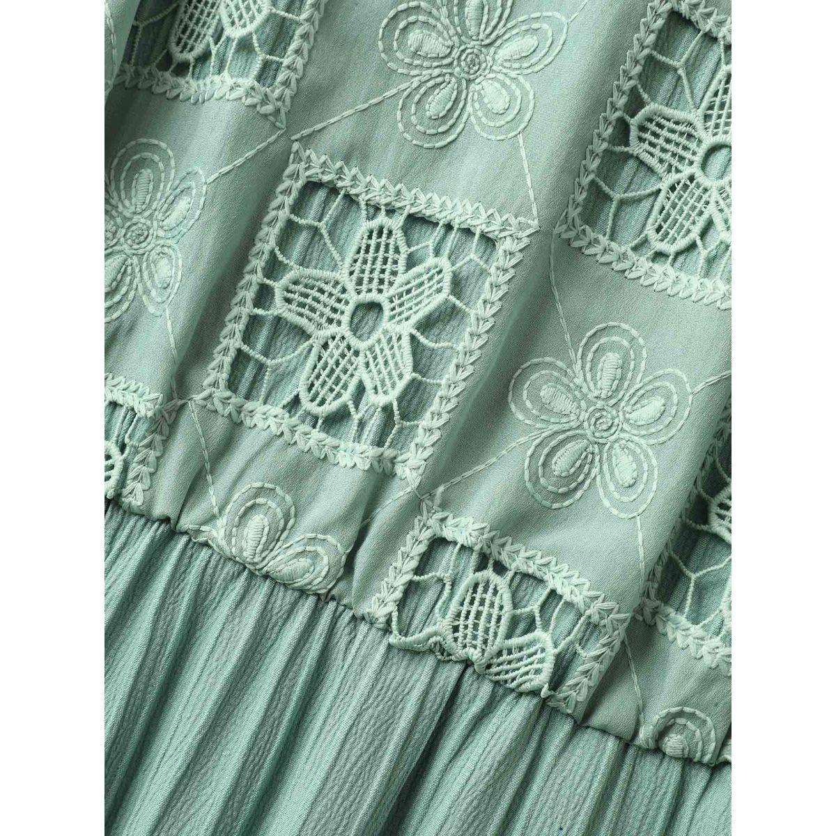 Plus Size Lace Cut-Out Pockets Midi Dress Aquamarine Women Square Neck Short sleeve Curvy BloomChic 10/M Product Image