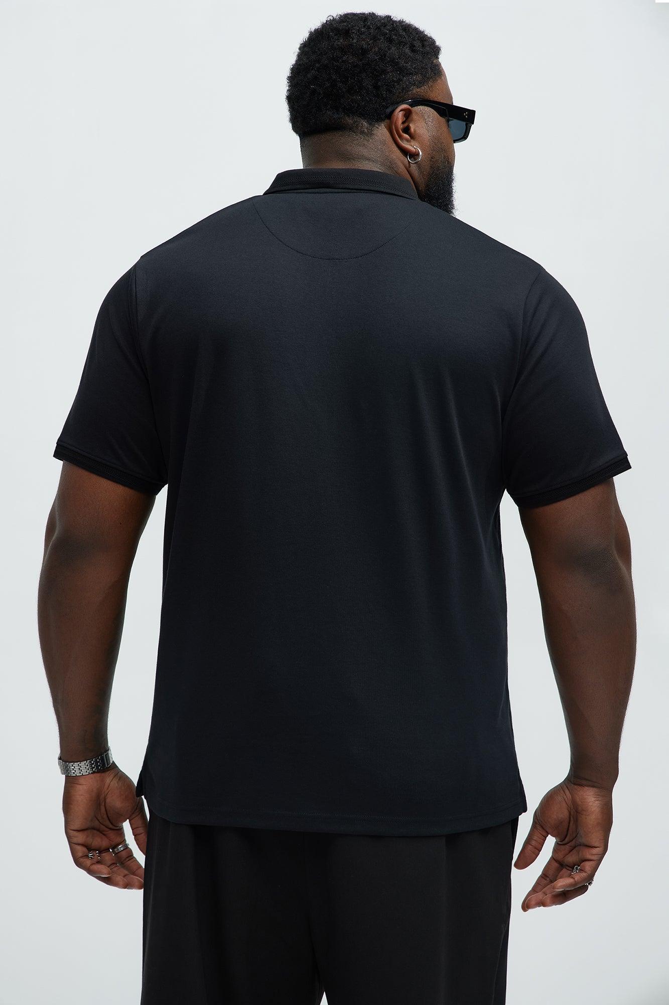 Diamond Textured Zip Polo - Black Product Image