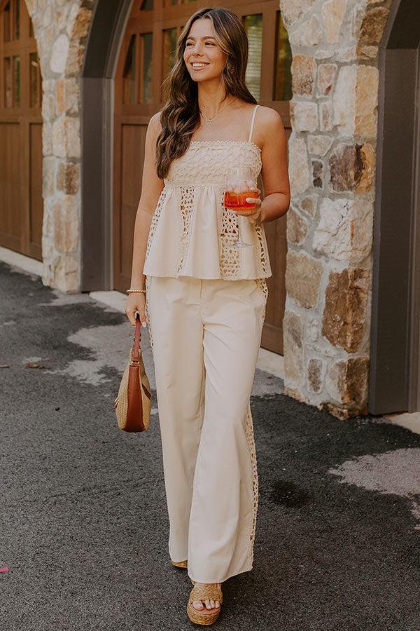 Boheme Bay High Waist Crochet Wide Leg Pants in Cream Product Image