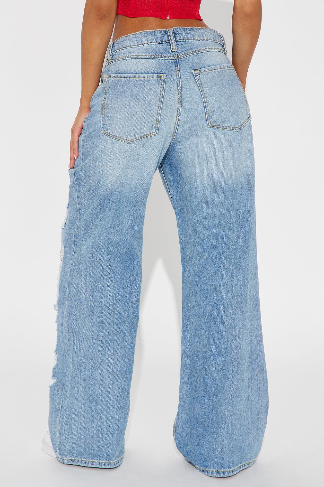 Selby Ripped Non Stretch Wide Leg Jeans - Medium Wash Product Image