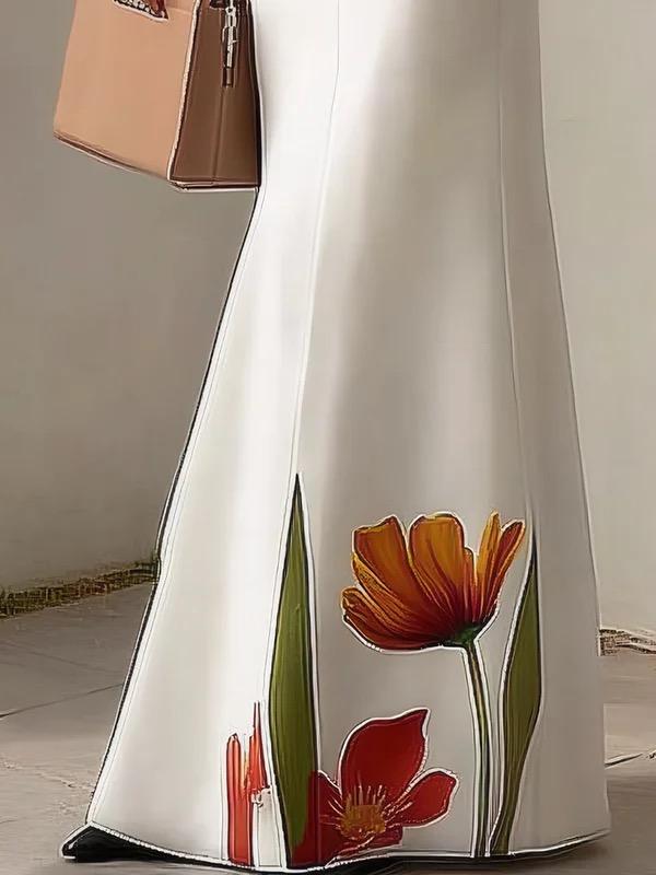 Bodycon High Waisted Flower Print Pockets Skirts Bottoms Product Image